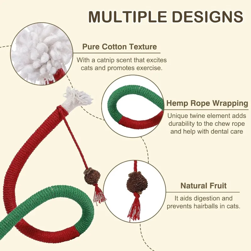 Cat Toys Refillable Natural Catnip Cat Bite Rope Toy Interactive Catnip Toys Kitten Teeth Cleaning Chew Toys for Dental Care