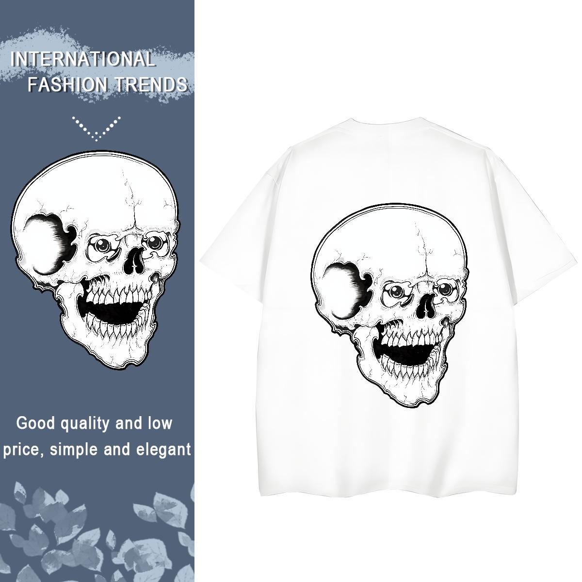 Custom Womens T Shirts 230g Pure Cotton Short Sleeve O-Neck High Street Hip Hop skull Woman Tshirt High quality Plus Size Cartoon Top Tees