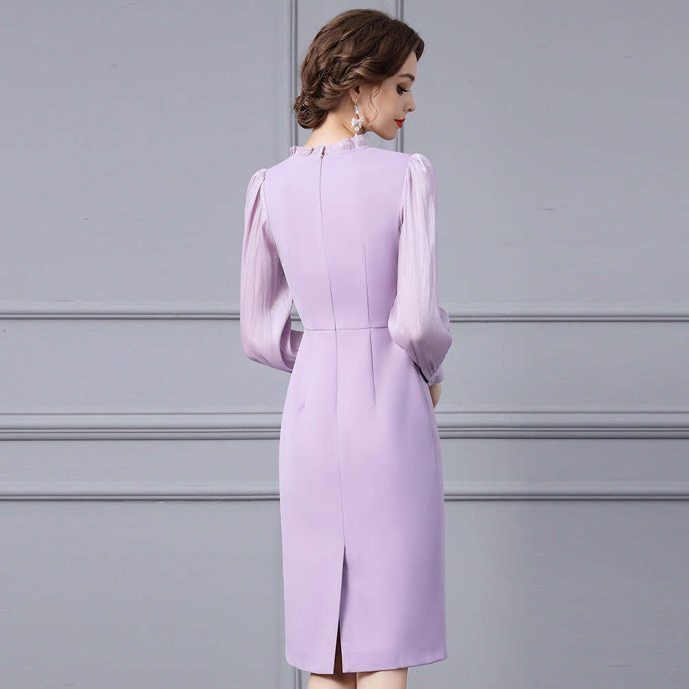 Purple High end Light Luxury Dress 2024 New Black Ear Collar Western Goddess Style Texture Bag Hip Skirt Autumn