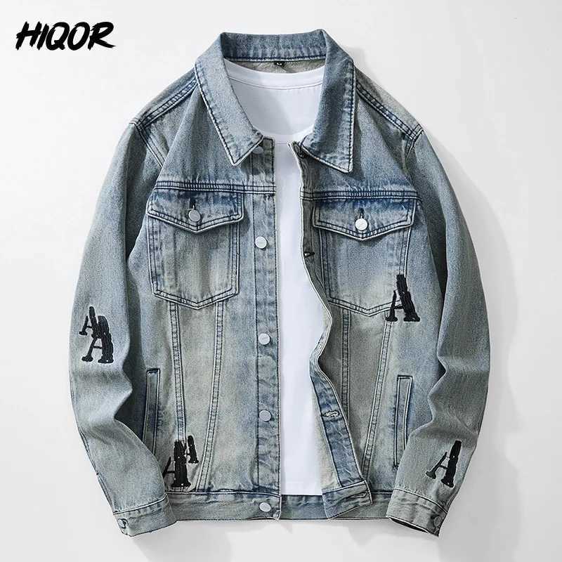 HIQOR autumn mens retro denim jacket fashionable motorcycle jacket mens jacket high-quality mens bag jeans jacket W241011