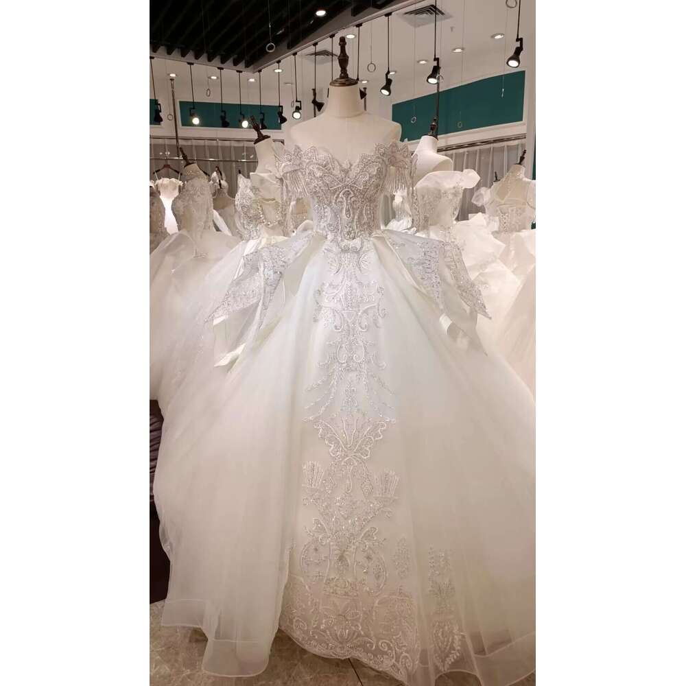 Crystals Green Collection Princess Ball Gown Lace Stuning Bridal Wedding Dresses