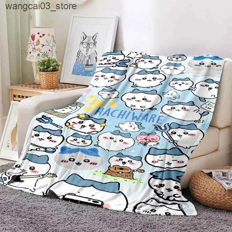 Blankets Swaddling Cartoon Chiikawa Pattern Throw Blanket Light Weight Blanket for Living Room Bedroom Kidsroom Warm Blanket Christmas Gift L240910