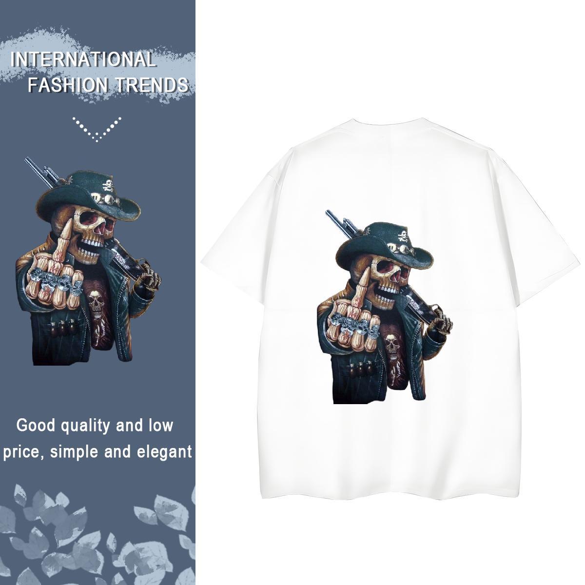 Classic T Shirt For Woman 230g Cotton Round Neck Short Sleeve Street Casual skull Couples T Shirts Free Shipping DIY Anime Printed Tshirts