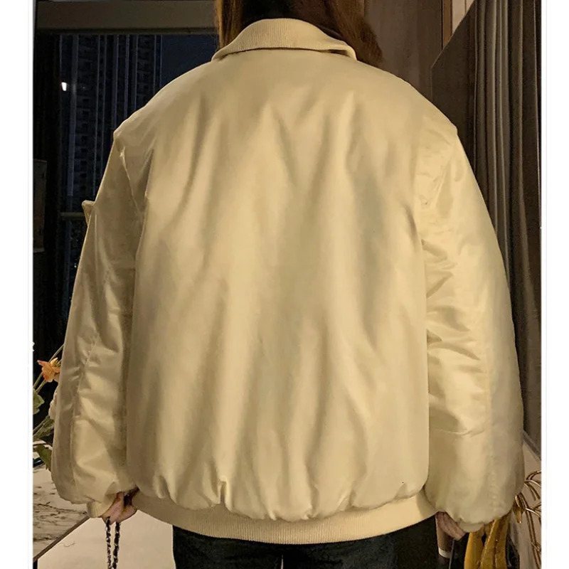 Beige womens clothing jacket top and bottom jacket fashionable streetwear Y2K style American high school winter womens jacket 241009