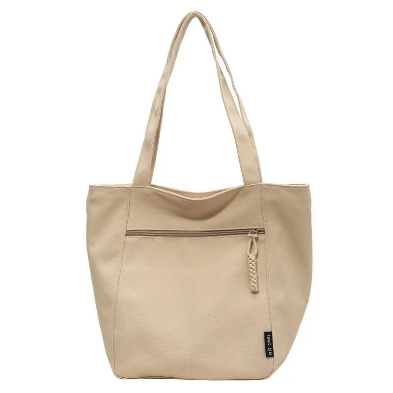 Solid Color Retro Canvas Shopping Bag Casual Simple Korean Fashion Texture Handbag Student Portable Bolsas 241008