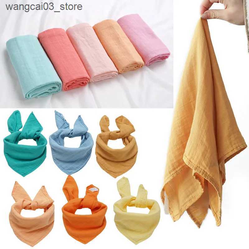 Blankets Swaddling Muslin 70mboo 30%Cotton Baby Blanket Baby Bed Soft Swaddle Newborn Pure Color Feeding Bibs Bandana Burp Cloth Towel Scarf L240910