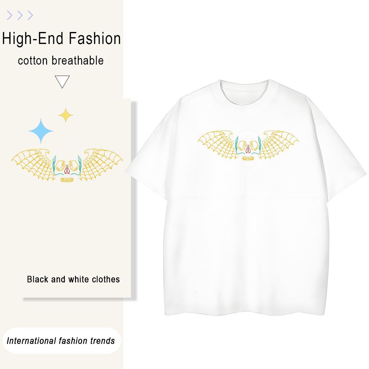 Fashion Casual T-Shirts 230g Pure Cotton Breathable Soft Casual Daily Wear skull Unisex Tshirts Lady White Plus Size Clothes