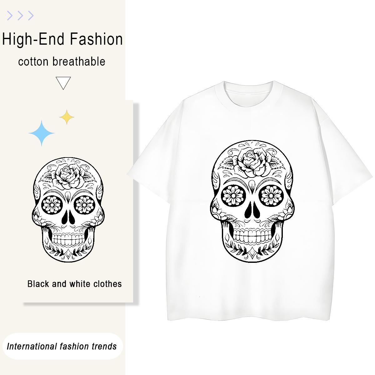 Fashion New T Shirt For Woman 230g Cotton Breathable Soft Hip Hop skull Womens Tshirts Designer Nice Black Oversized Tee Shirt