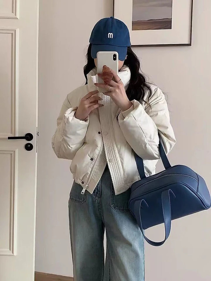 Winter Down Large Size PU Parka Waterproof Short Cool Jacket For Women Leather Student Cotton Outerwear Coat 240930