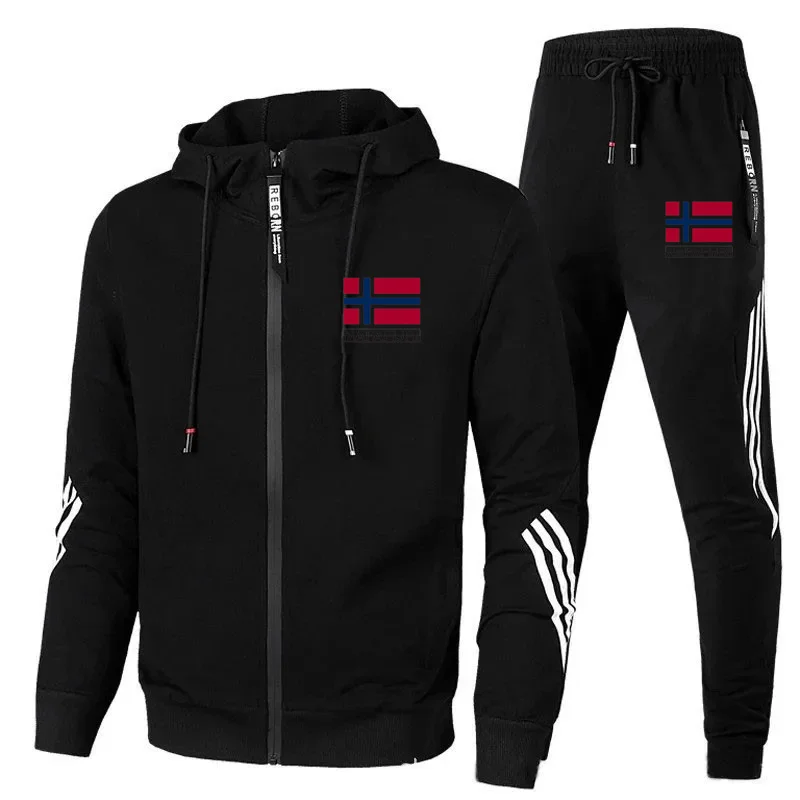 Men Tracksuits Zipper Hoodies and Pants Set Sport Brand Male Fitness Clothing Mens Triple Luxury Brand Printed Slant