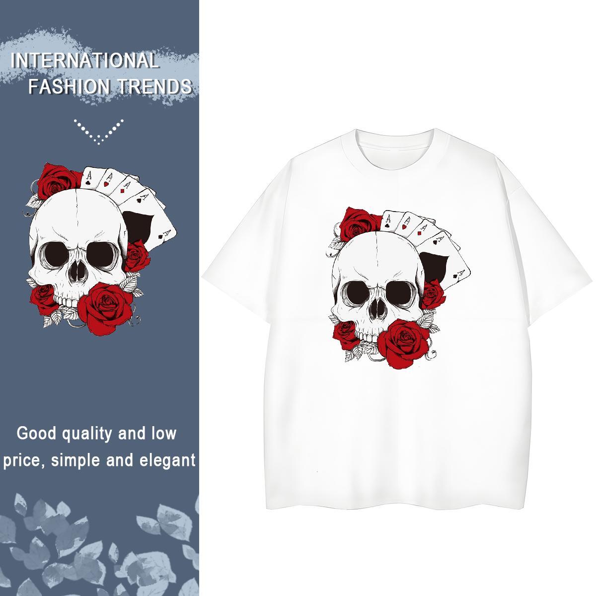 2024 DIY T-Shirts 230g Cotton Breathable Crew Neck High Street Hip Hop skull Woman Tshirt Popular Skull Tops Shirt
