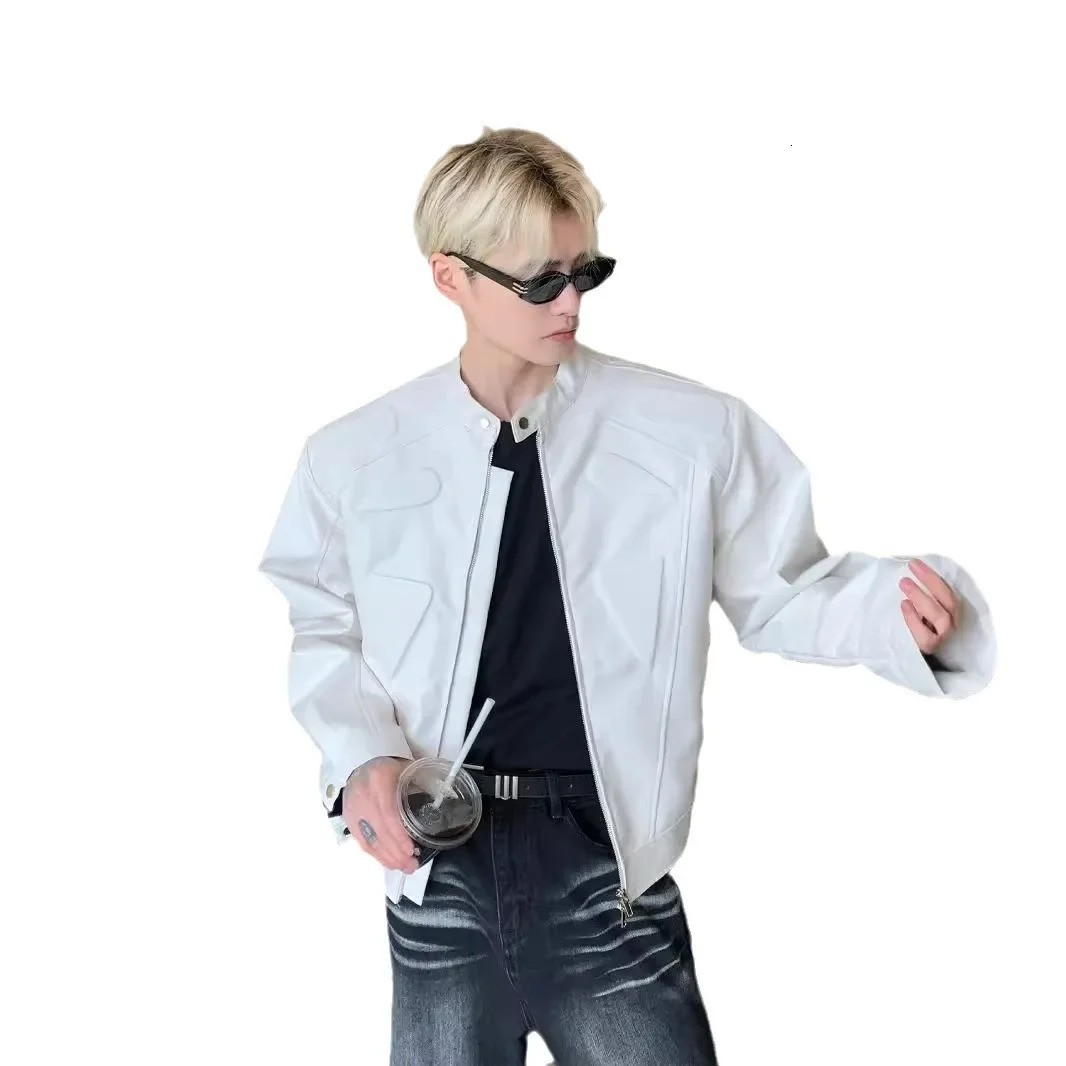 American style niche high-end felt street bike leather jacket mens loose fit spring and autumn clothing 241011