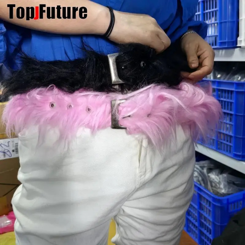 Y2K Girl Harajuku Western Cowboy Girl Cowboy Fur Long Fox Fur Punk Belt Womens Gothic Cinto de Strass Ceinture Gift Belt 241010