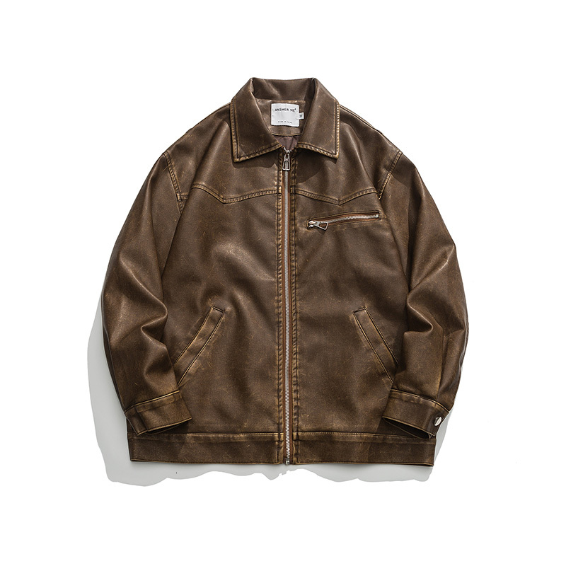 10A American Vintage Washed Leather For Men's Autumn Niche High-End Motorcycle Bomber Jacket Women BF Style Cool Lapel Coat