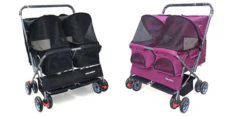 New Style Portable Dog Foldable Pet Stroller Two-seater Pet Car