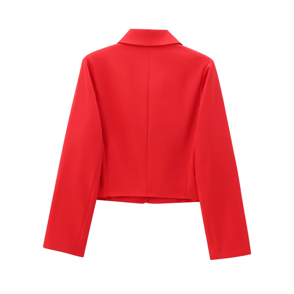 TRAFZAWomen Fashion Short Jacket Lapel Buttons Red Spring Autumn Street Outwear Elegant 241011