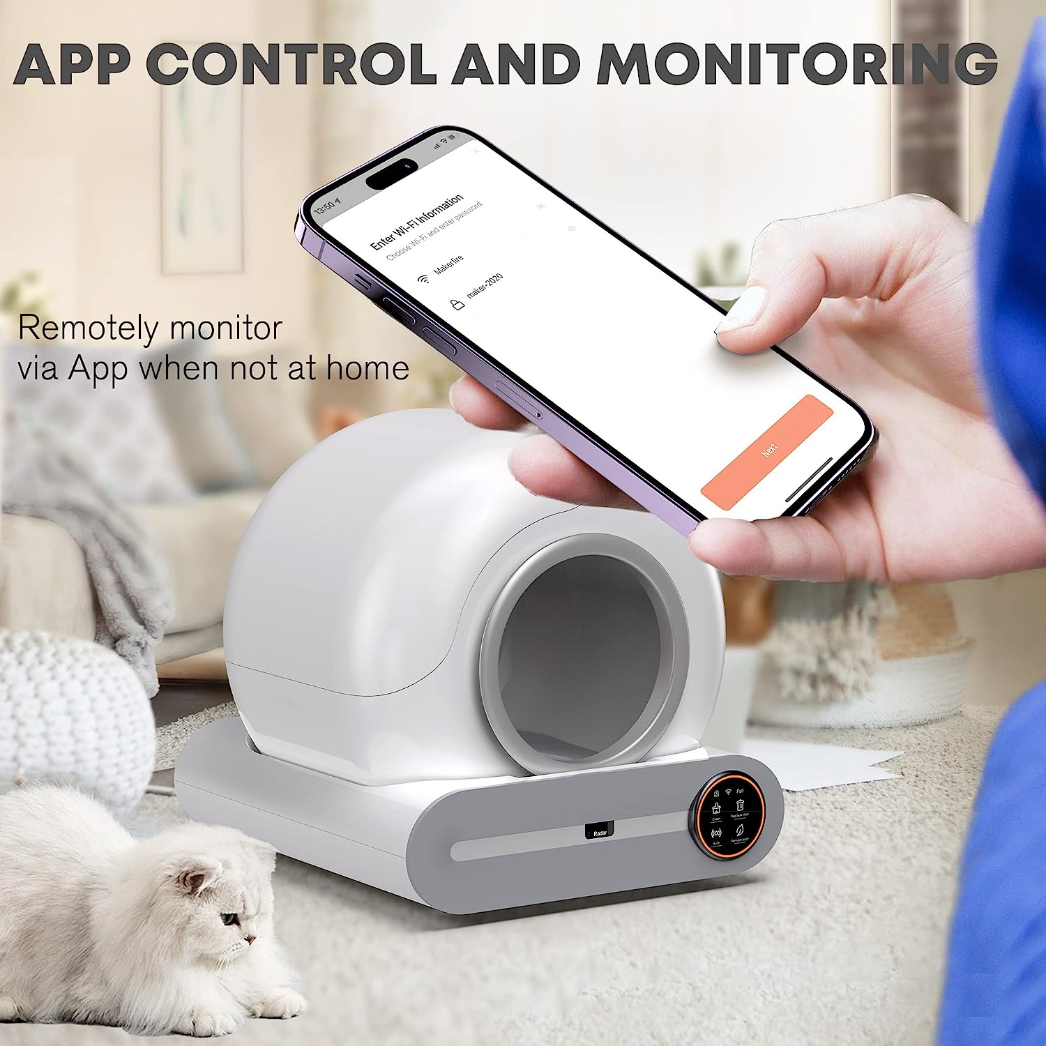 Automatic cleaning cat litter box, ultra-safe protection automatic cat litter box, APP control/lower entrance/large capacity cat