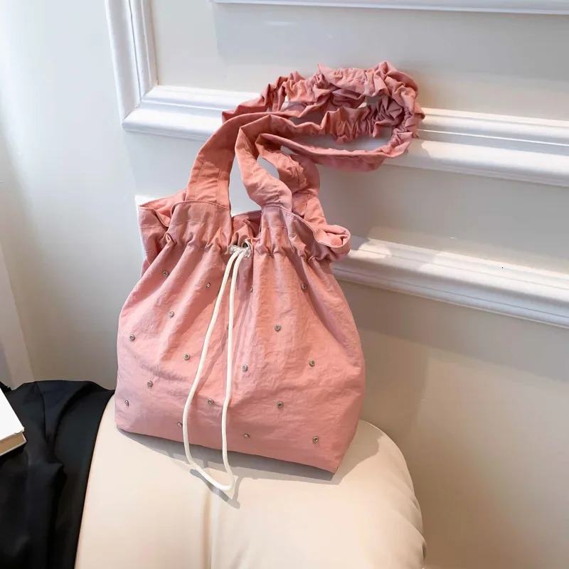 Small transparent literary canvas bag for womens summer trend Korean pleated handbag paradigm large capacity bag 241008