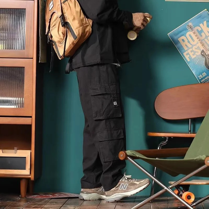 American retro luggage cargo pants mens outdoor sports military tactical sports pants Y2K straight multi pocket set Trouser 241007