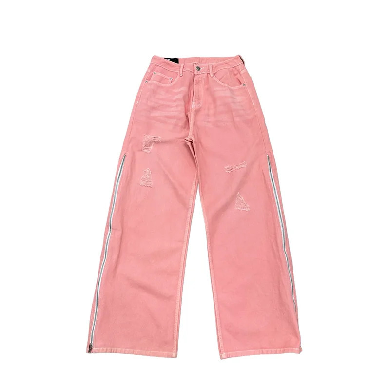 Y2K pocket jeans striped embroidered patchwork zipper sports pants Harajuku mens style hiphop street casual wide leg 241010