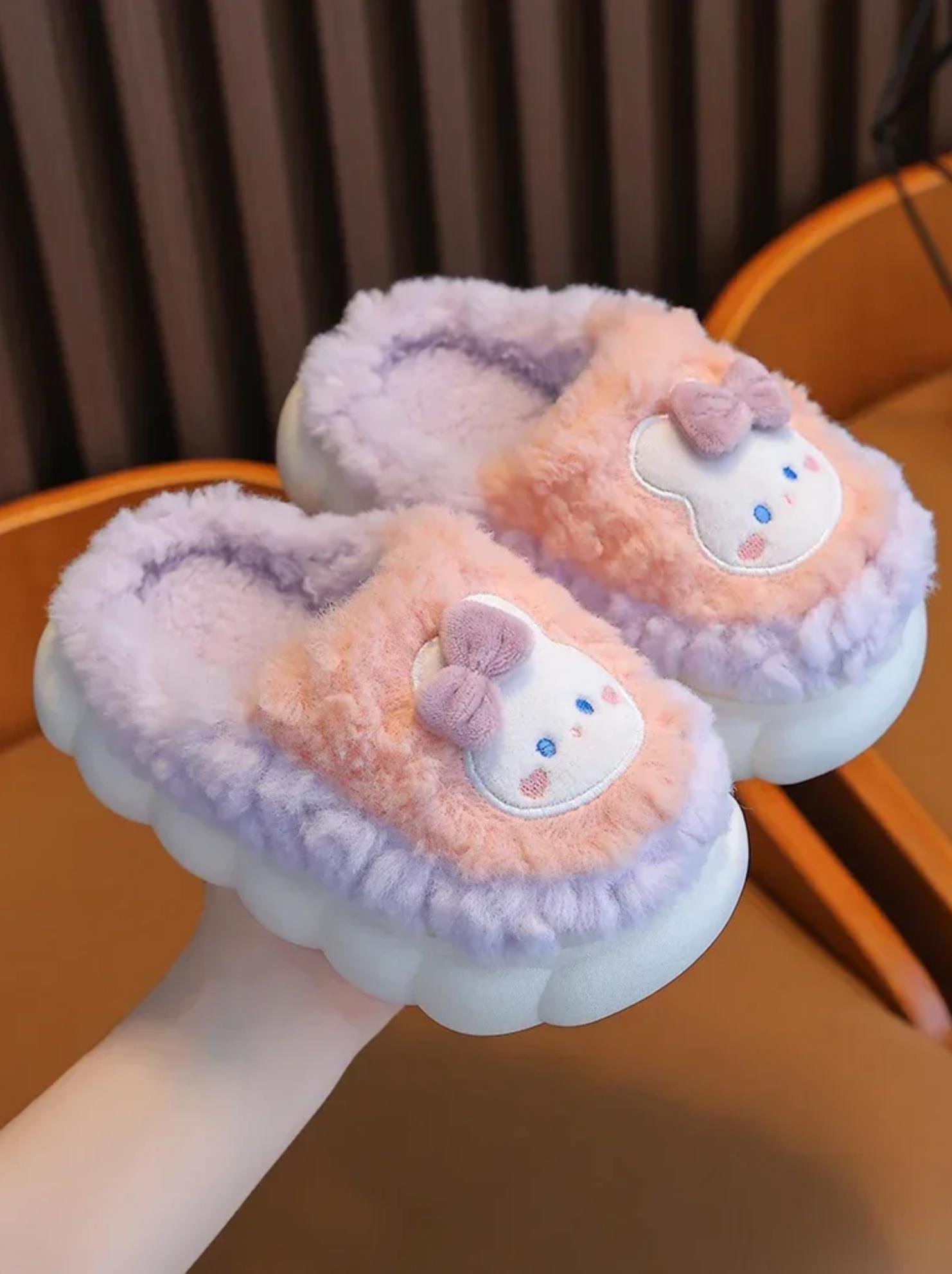 Kids Warm Plush Slippers Autumn Winter Boys Girls Cartoon Rabbit Bear Animal Cotton Slippers Children Non Slip Indoor Home Plush Slippers Sizes 24-36