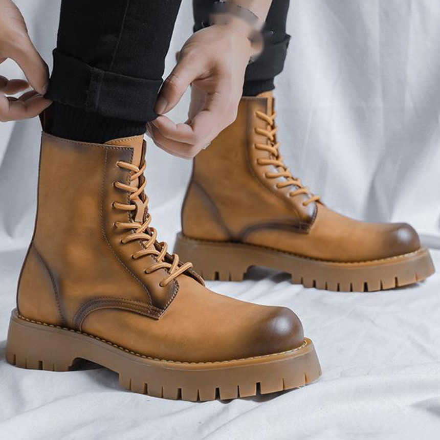 Martin Boot Ankle Boots Autumn British Style High Top Leather Trendy Boots Casual Workwear Boots Thick Soled Leather Shoes Men Fashion Boots 240927