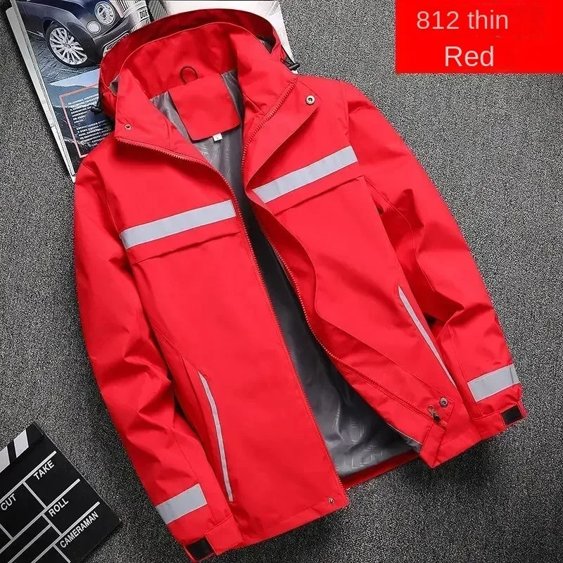 mens jacket fashionable reflective striped hooded outdoor sports zipper clothing customizable printing 241011