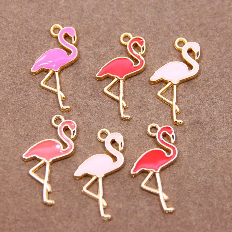 10pcs 2615mm enamel flamingo charm for jewelry making and crafting earring bracelet fashion animal pendant 241010