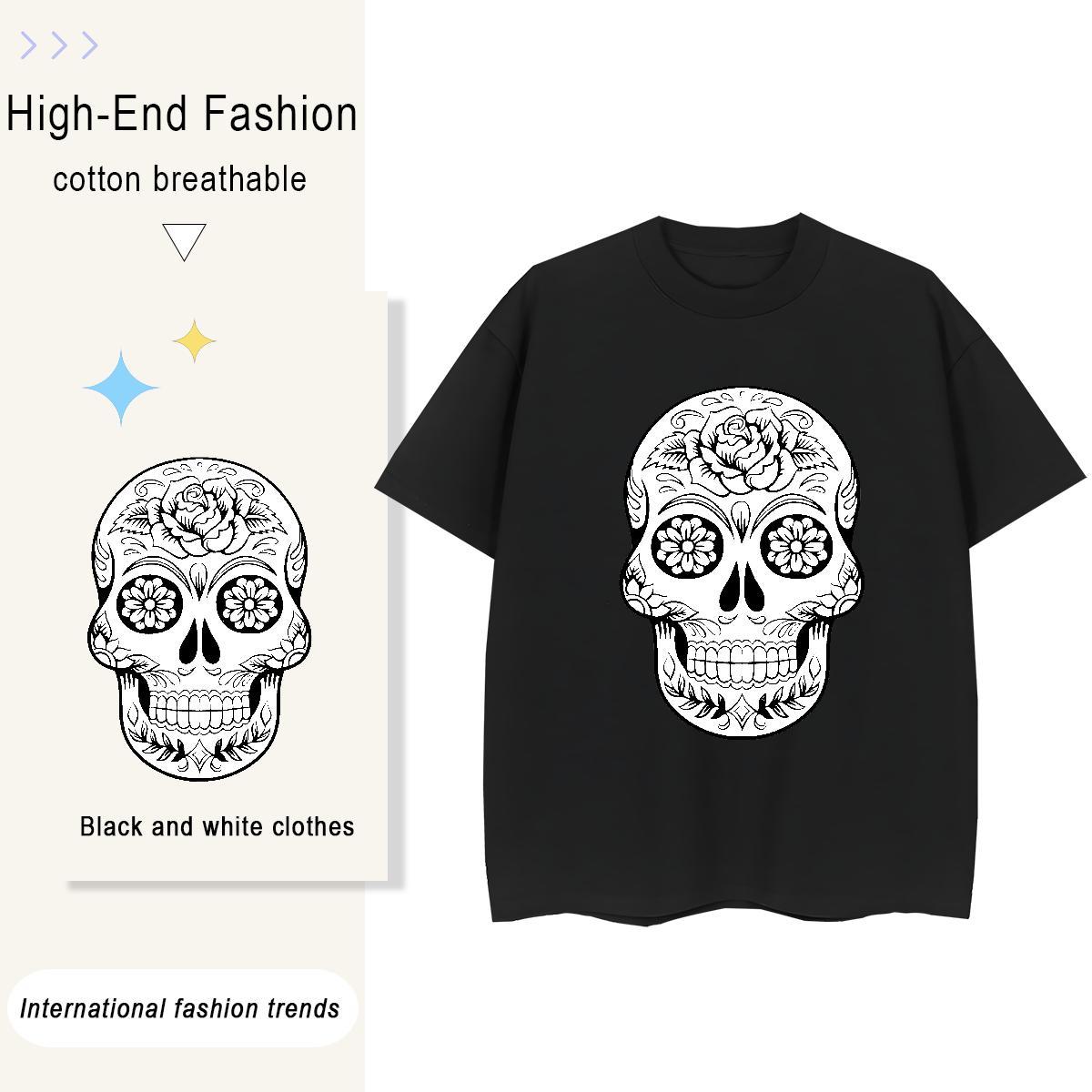 Fashion New T Shirt For Woman 230g Cotton Breathable Soft Hip Hop skull Womens Tshirts Designer Nice Black Oversized Tee Shirt