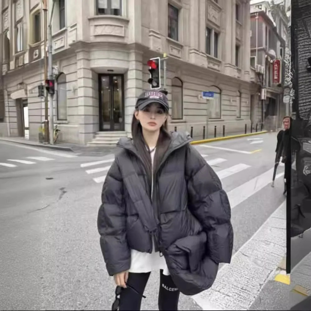 Winter short jacket fashionable hooded warm park inflatable jacket stand up collar chiffon American streetwear Y2K style 241009