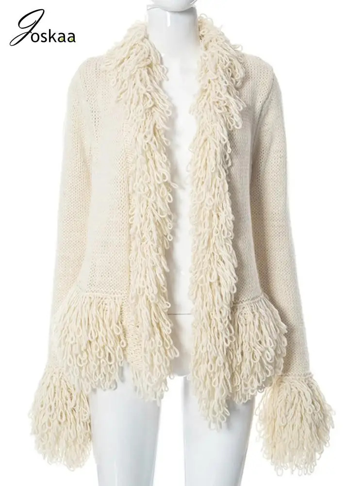 Joskaa Vintage Fringe Sweater Jacket Hipster Sexy Long Sleeve Knit Cardigan Tops Fall 2023 Fashion Outerwear Streetwear 241009
