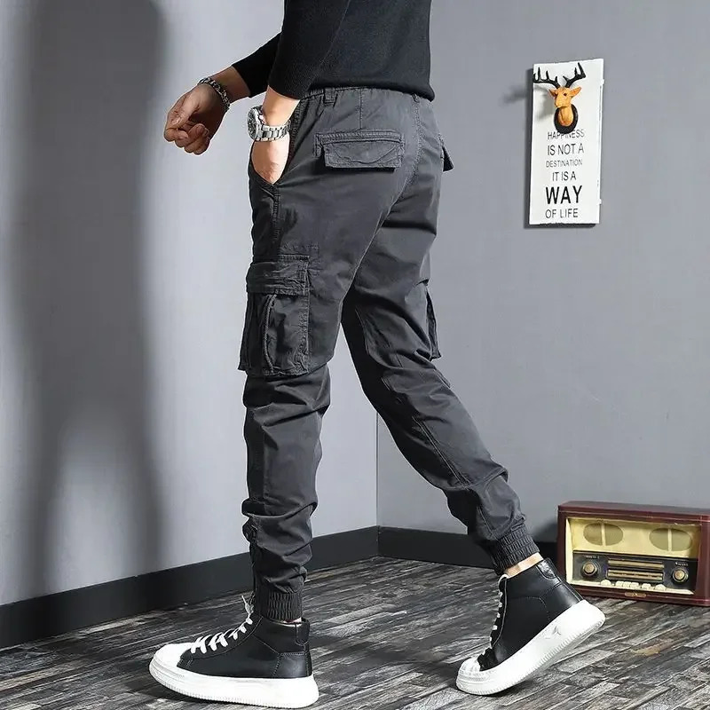 Trouser Mens Pencil Grey Cargo Pants Mens Ultra Thin Stretch Large Emo Cotton Casual Y2k Fashion Korean Style Large 241007