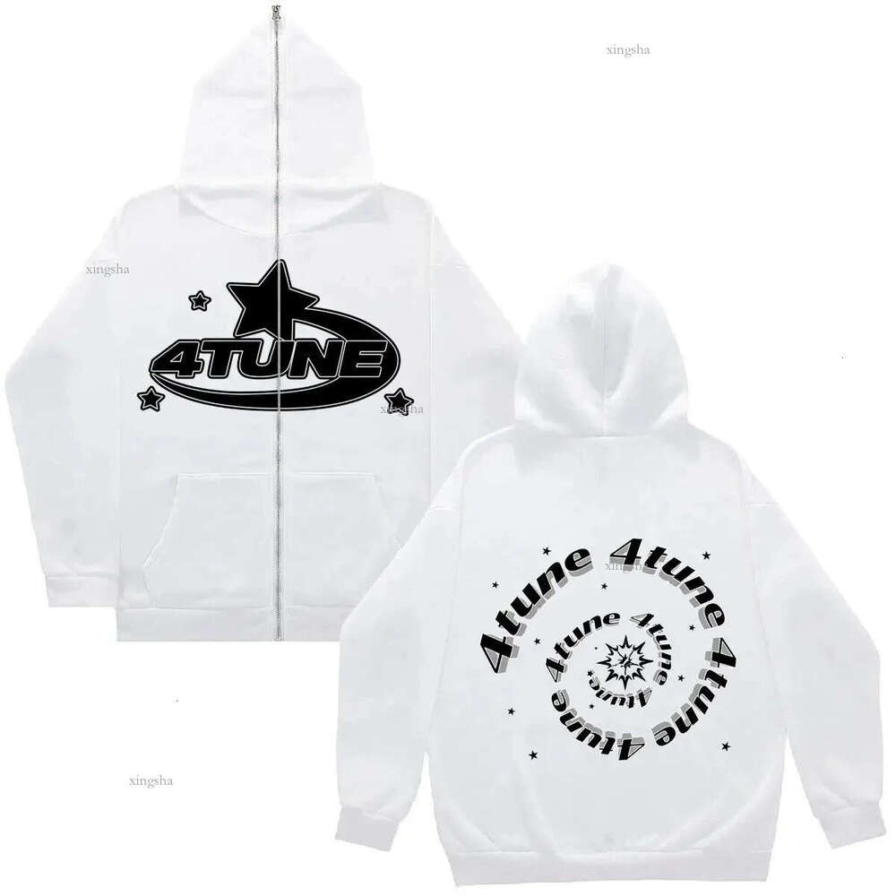 4Tune Y2K Full Zipper Retro Couple Hip Hop Hoodies Sweatshirt Loose Oversized Harajuk High Street Mens Womens Streetwear 240708