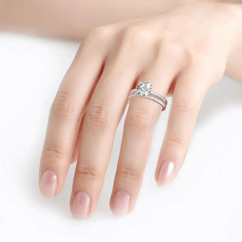 ANZIW 2- All Mo Silica Bridal Ring Set Silver 925 Card Engagement Wedding Ring and Stackable Womens Eternal Band 240929