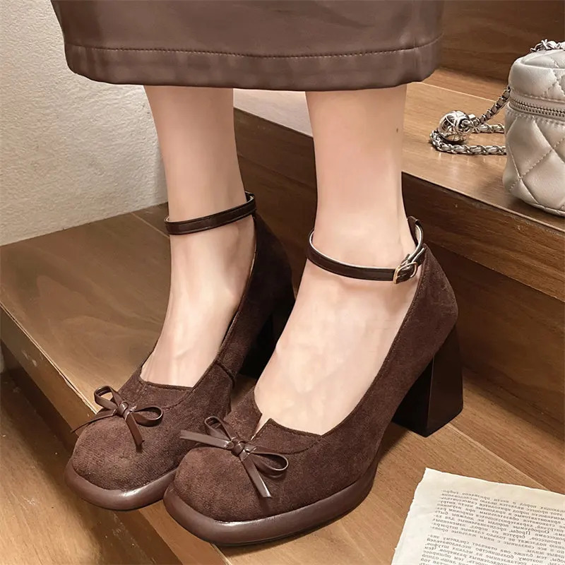2024 Mary Janes shoes Vintage Black Sandals Woman Buckle Non-Slip Casual Medium Heels Office Ladies Elegant Korean High Heels 241010
