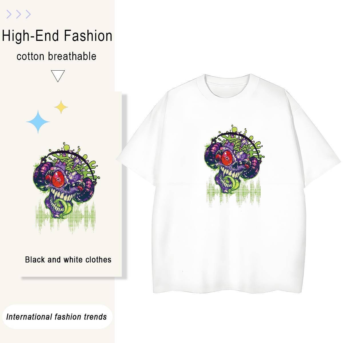 Fashion New T-Shirts for Women 100% Cotton 230g Breathable Short Sleeve Daily Outfit skull Womens Tshirts Brand DIY Anime Printed Tops Tees