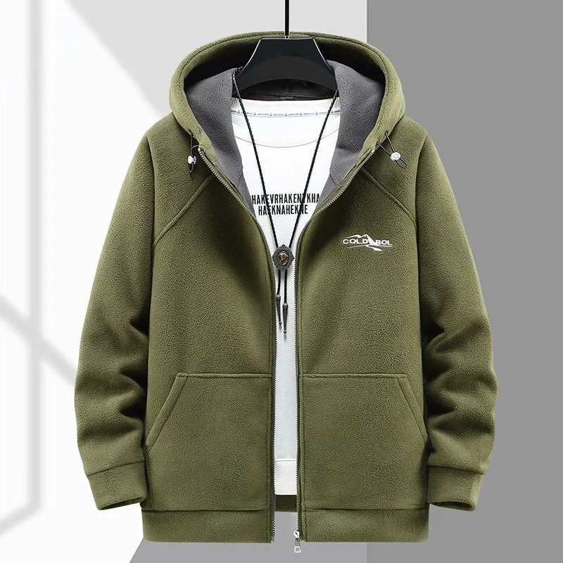 Mens Hooded Shirt Long Sleeve Thickened Polar Fleece Zipup Hoodies Warm Autumn Winter Jacket Male Big Size 12XL 10XL Plus 241011
