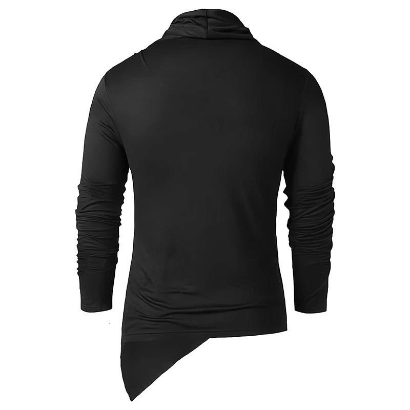 Men s Draped Collar TShirt Long Sleeve Cowl Neck Loose Tops Ruched Asymmetric Hem Pullover Lightweight Jumper 241011