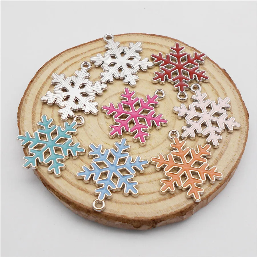 8PCS Enamel Christmas Snowflake Charms Mix Colors Handmade Xmas Decor Necklace Pendant Bracelet Earrings Jewelry Accessory 241010