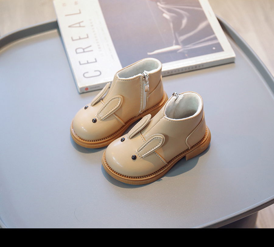 Cartoon Rabbit Baby Ankle Boots for Girls England Style Children Cute Bunny Winter Short Boots Low Heel Kids Girl Leather Shoes Sizes 21-30