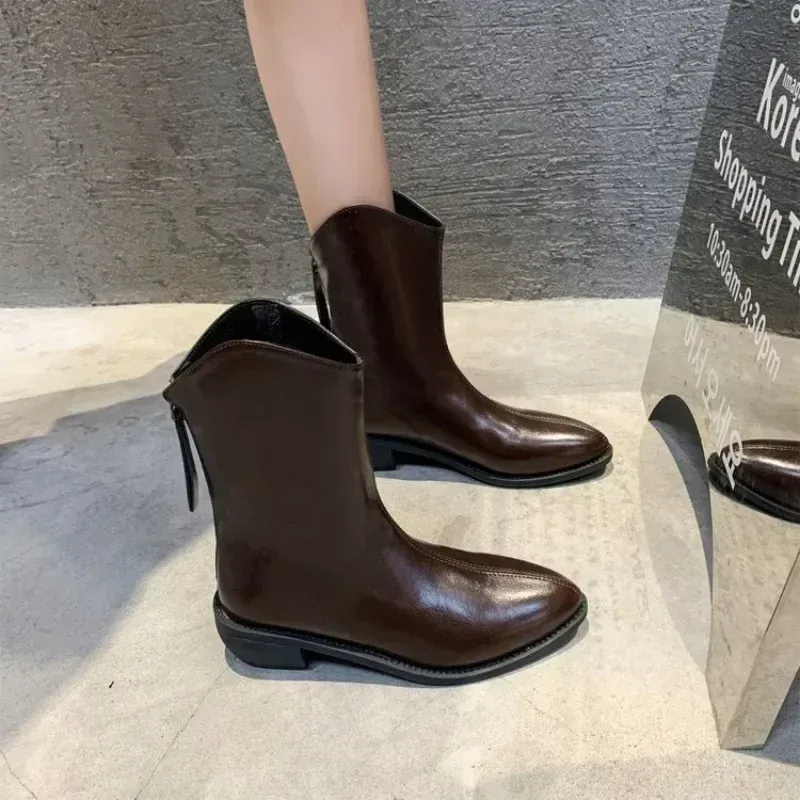 2024 New Pointed Ankle Boots Fashion Back Zipper Short Botas Elegant PU High Heels Winter Women's Shoes