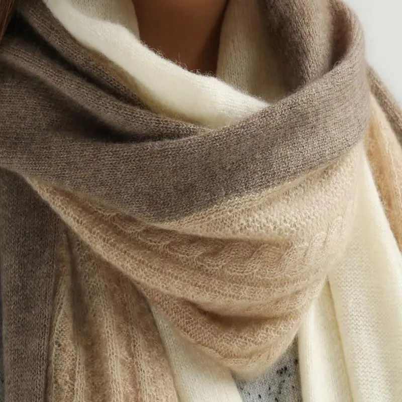 180*80cm Winter 100% Cashmere Scarf Women Outdoor Ski Warm Soft Bandana Womens Scarves Fashion Stitching Knitted Shawl 241009