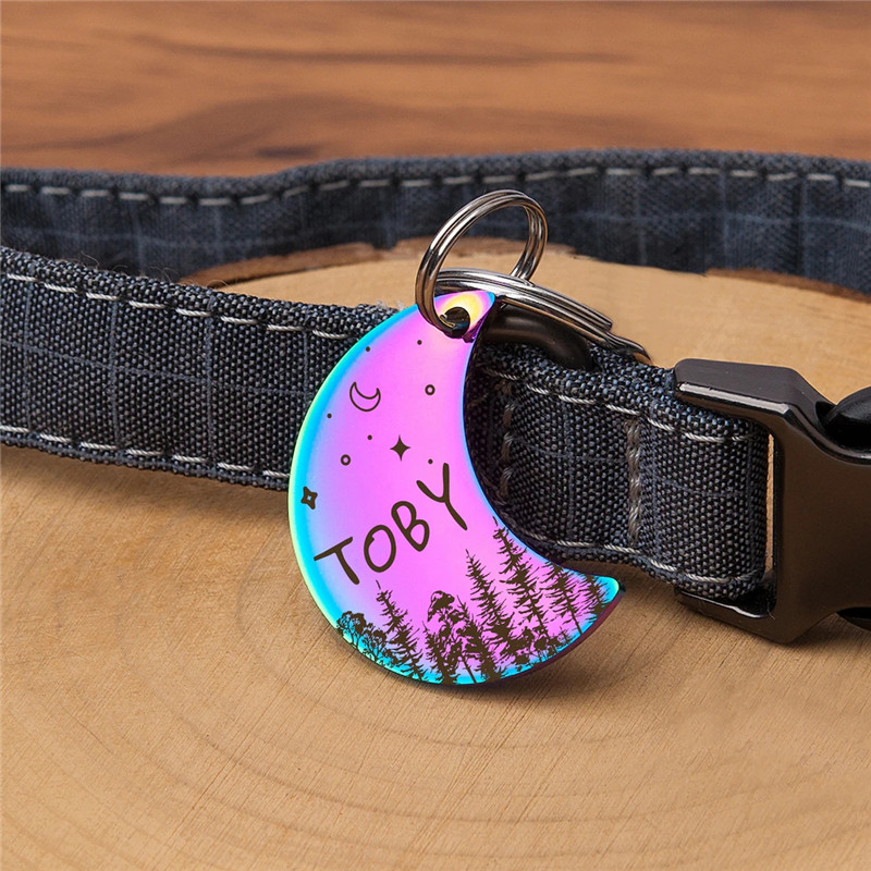 Personalized Moon Pet ID Tags Woods and Stars Dog Cat Tag Custom Name Number Dog ID Collar for Puppy Kitten Pet Accessories