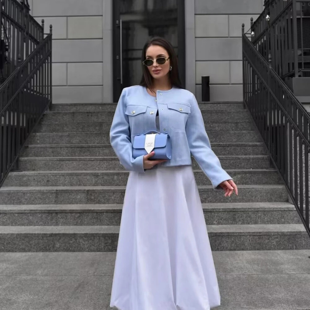 Taop Za womens clothing autumn and winter round neck long sleeved coarse woolen jacket smooth and versatile 240930