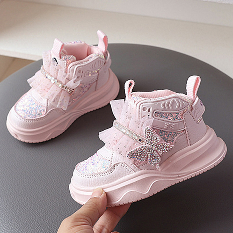 Girls Sneakers 2025 Fashion Children Platform Happysteps with Butterfly Shining Tennis Comforable Kids Sport Shoes Sizes 21 - 30