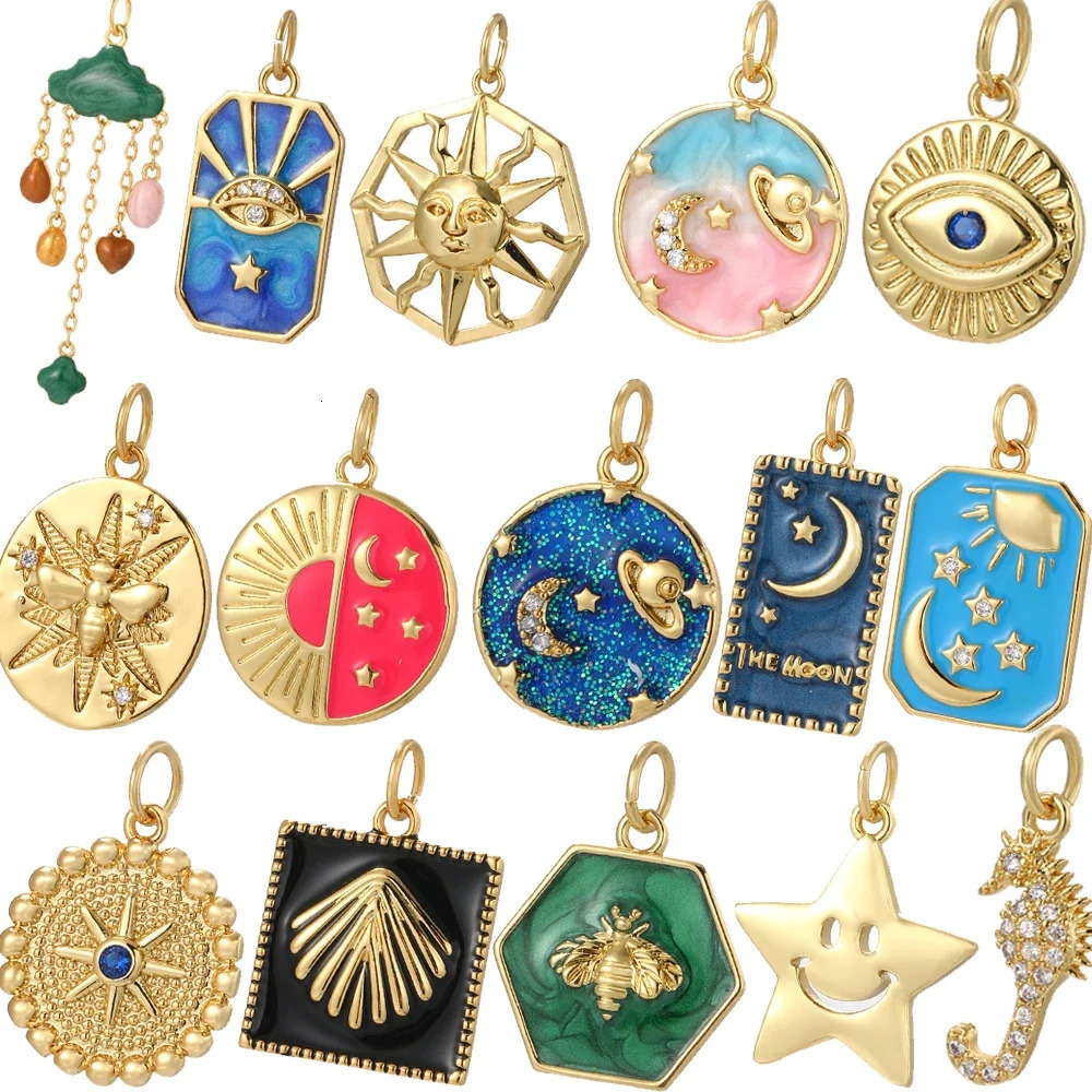 Bohemian Moon Star Charms Diy Earrings Necklace Bracelet Heart Dijes Evil Blue Eye Gold Color for Jewelry Making Supplies 241010