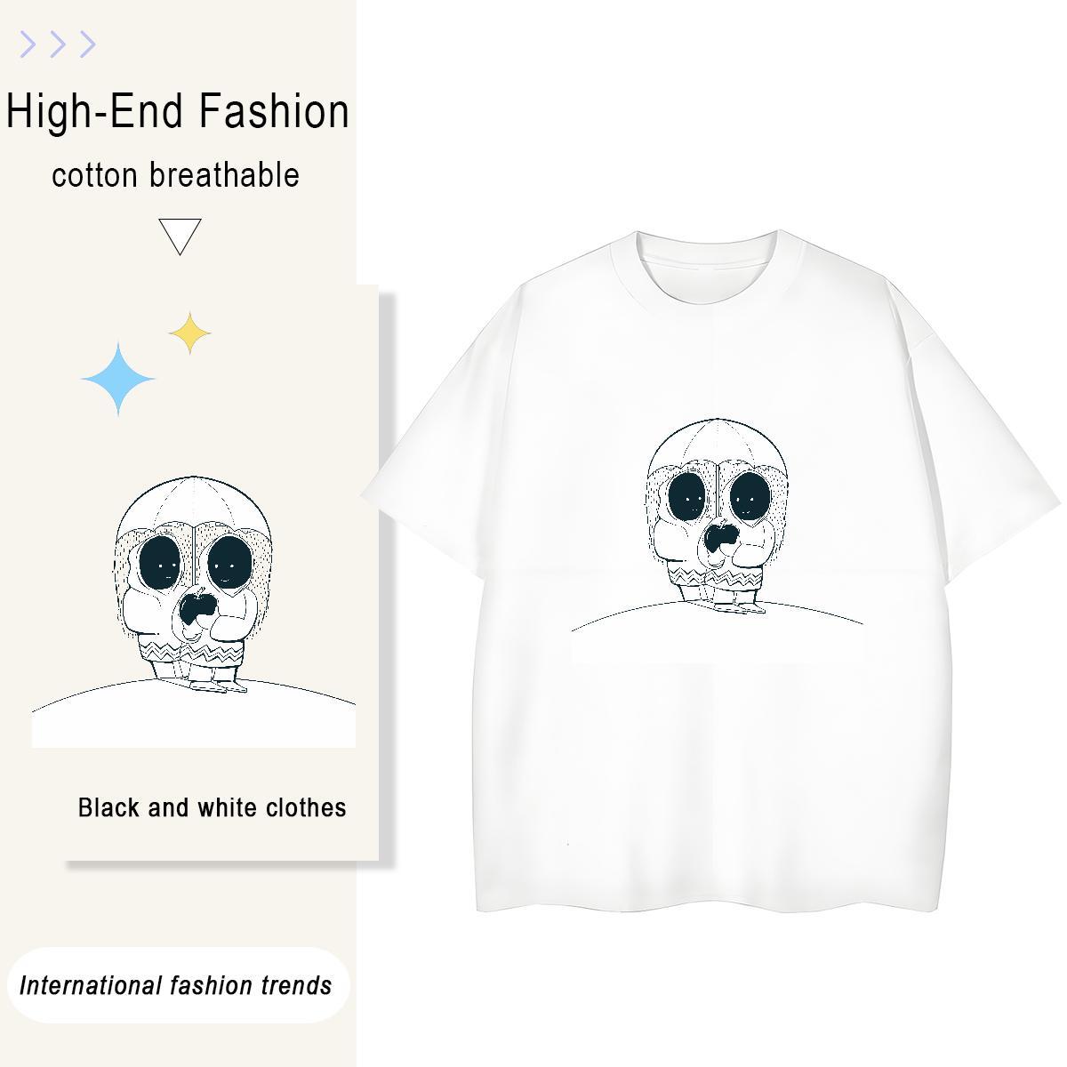 2024 Casual T Shirt For Woman 100% Cotton 230g Breathable Sports Casual skull Womens Tshirts Wholesale White Plus Size Top Tees