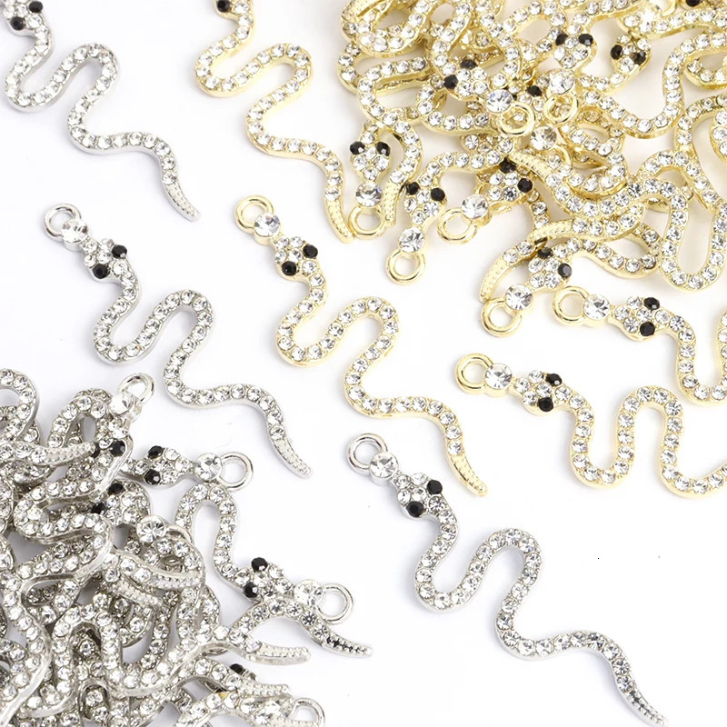 10Pcs Crystal Snake Shaped Charm Gothic Exaggerated Animal Pendant Earrings Bracelet DIY Jewelry Making Accessories 241010