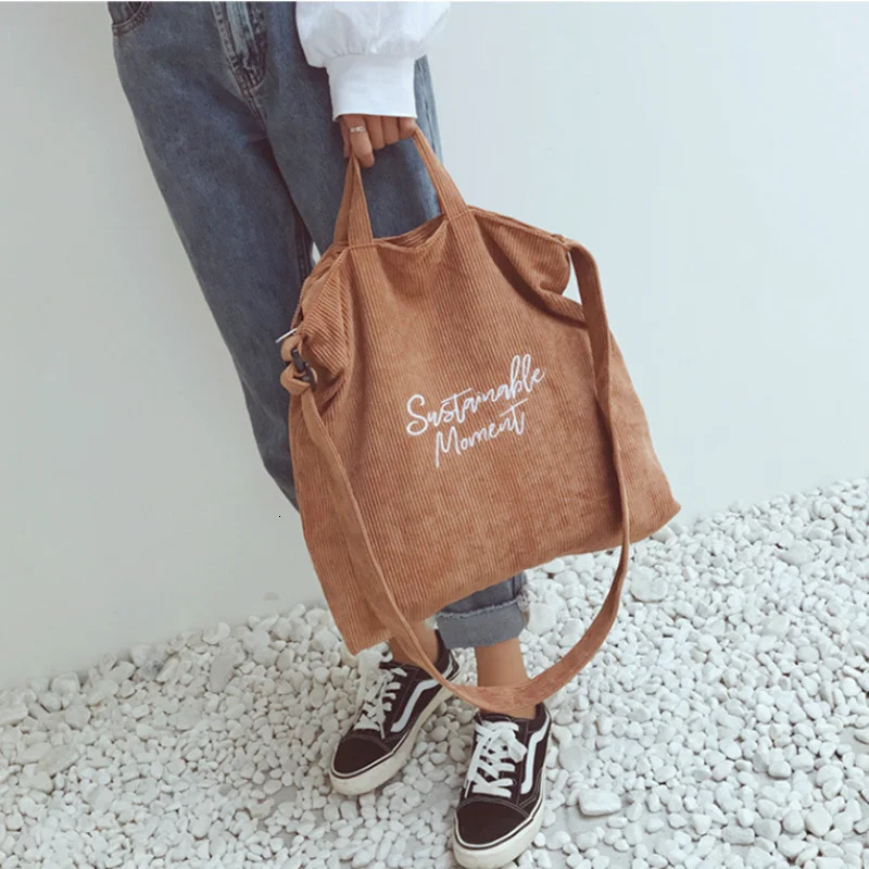 Womens Corduroy canvas handbag womens casual shoulder bag shopping handbag womens messenger Korean fashion handbag 241008