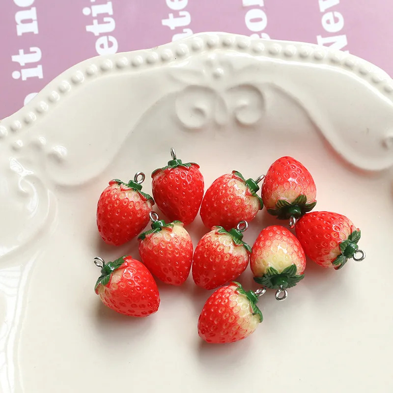 10Pcs Resin Fruit Pendants Strawberry Charms for Jewelry Making DIY Earrings Bracelet Findings 241010